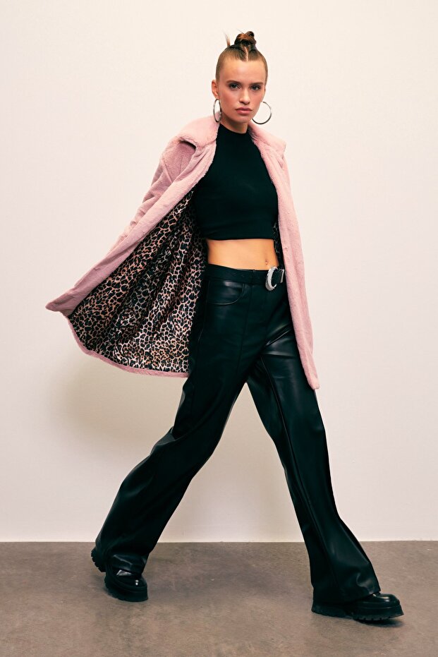 معطف قطيفة مبطن بنقشة الفهد - مسحوق - 3