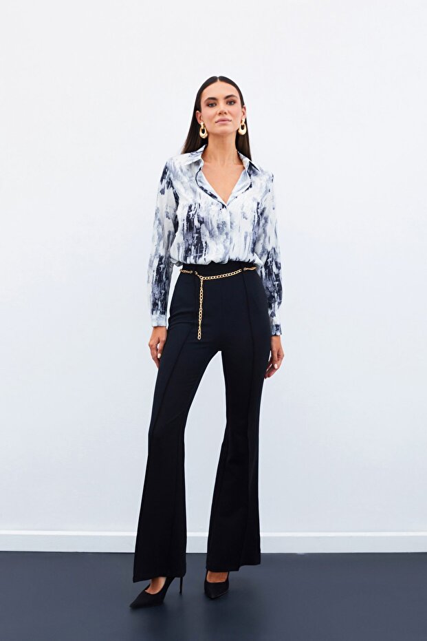 Patterned Plain Shirt - Black - 2