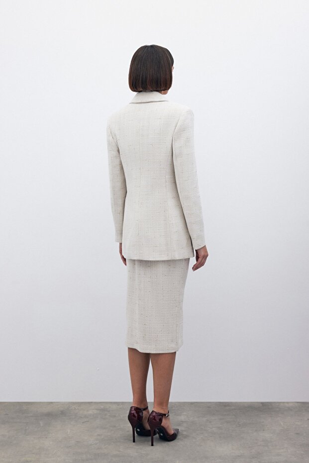 Simli Uzun Ceket - Taş - 8