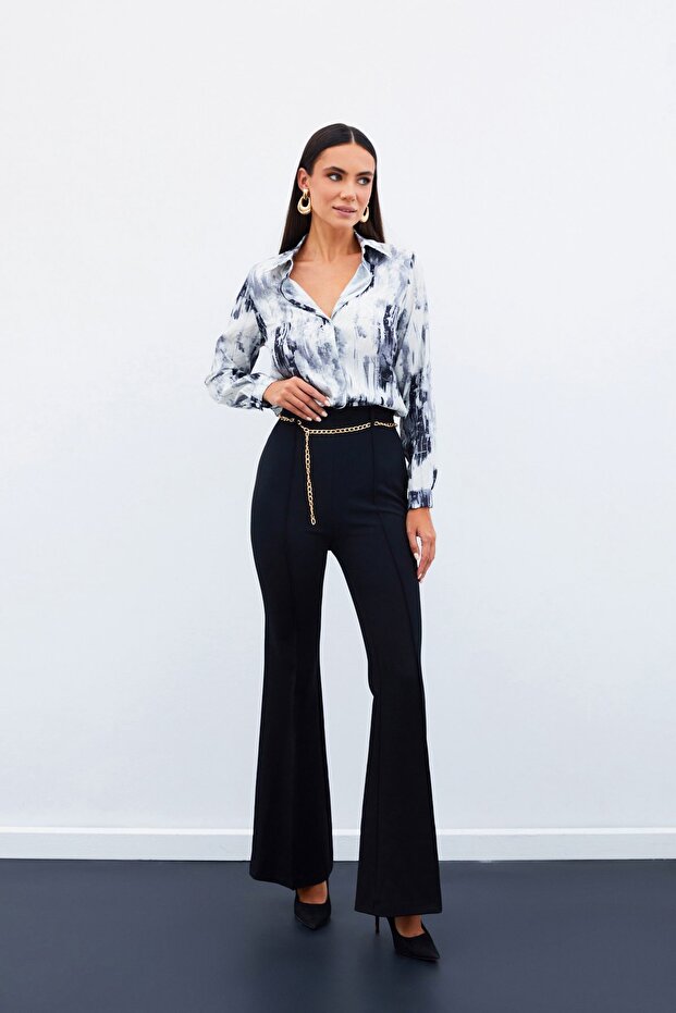 Patterned Plain Shirt - Black - 3