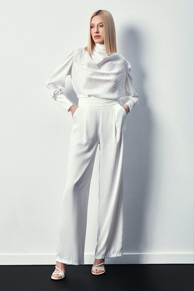 بلوزة منقوشة - لون إكرو - 6