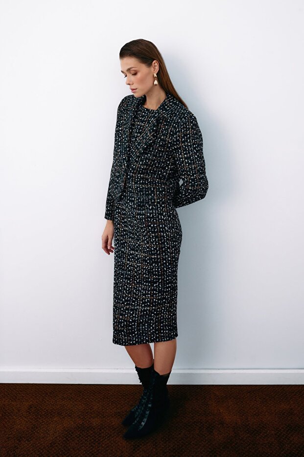 سترة قصيرة من التويد بأزرار - أسود - 5