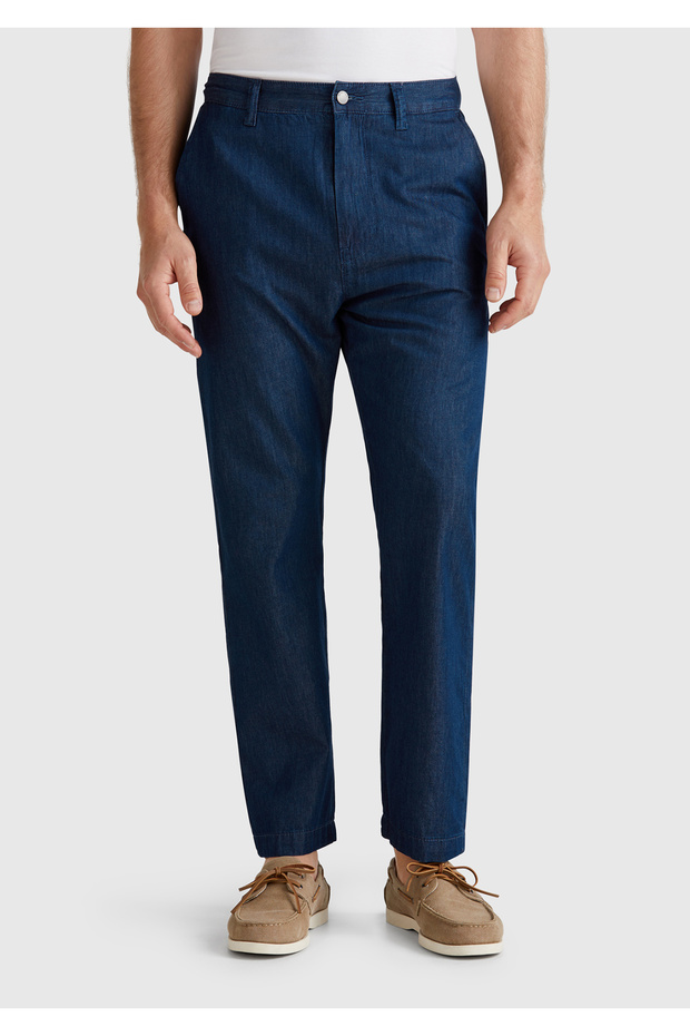 Men's Dark Blue 100% Cotton Elastic Waist Shamre Denim Trousers