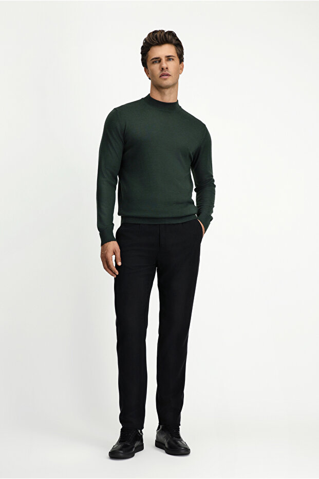 Yarım Balıkçı Yaka Regular Fit Yünlü Basic Örme Triko Kazak - 2