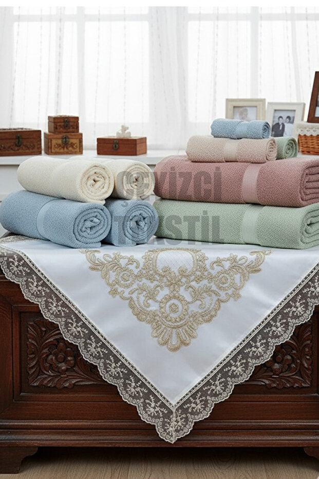 دانتيل فرنسي مطرز، حزمة مهر فاخرة من الساتان، حزمة خطوبة، دانتيل باب من الساتان الكريمي