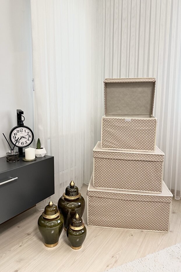 3-Piece Multi-Purpose Storage Box, Box Storage, Box, Organizer, Toy Box Beige Polka Dot Pattern - 1