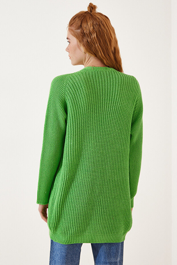 Selanik Örgü Basic Triko Hırka AÇIK YEŞİL LYG0004 - 6