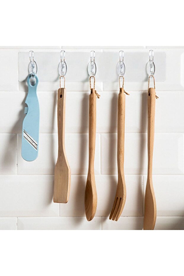 5’li Şeffaf Güçlü Yapışkanlı Kapı & Duvar Askısı | 6x6 cm | Kendinden Yapışkanlı | Ağır Yük Taşıma - 4