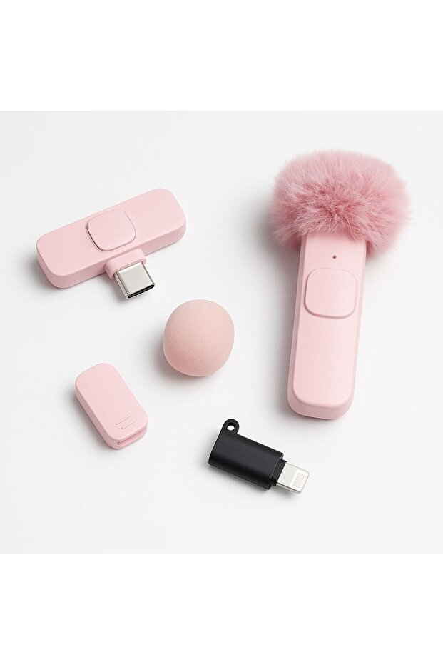 Pembe Kablosuz Yaka Mikrofonu (TEKLİ) – Tak Çalıştır, Ios Iphone Uyumlu, 6-8 Saat Kullanım (1 ADET) - 1