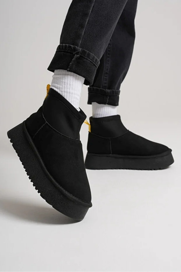 Női csizma fekete sztreccs – gyapjú belsővel, vastag talppal, melegen tartó, Heribo - 5