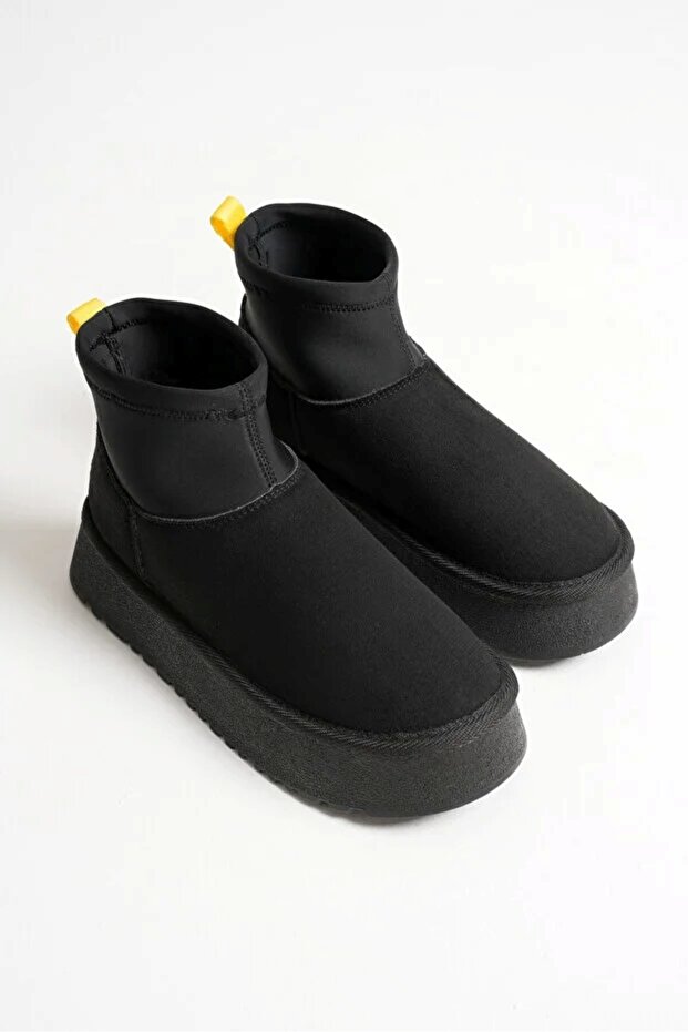 Női csizma fekete sztreccs – gyapjú belsővel, vastag talppal, melegen tartó, Heribo - 3