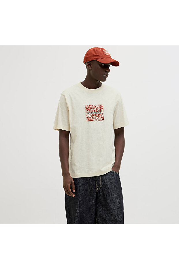 Split Allover Print Branding Erkek Krem Tişört (12272993-ANW) - 3