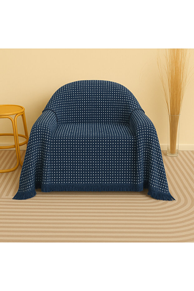 Cotton Ecru Sofa Throw 170X170 cm – Fringed Tv Blanket & Single Sofa Cover
