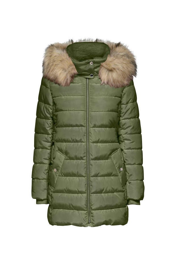 Green Women's Coat ONLNEWCAMILLA QUILT FUR HOOD COAT C