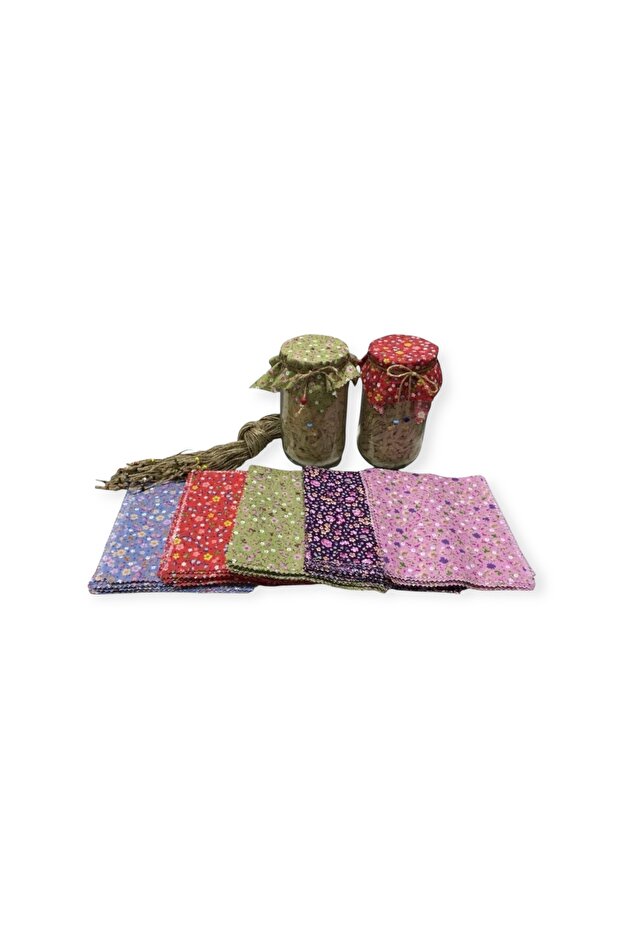 50 Pieces of Mixed Crispy Floral Colorful Jar Lid Fabric (COVER) and Beaded Fastening Rope