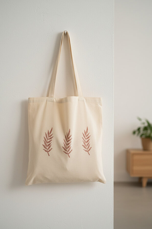 Leaf Patterned Cloth Shoulder Bag – 35×40 Cm, Foldable - 1