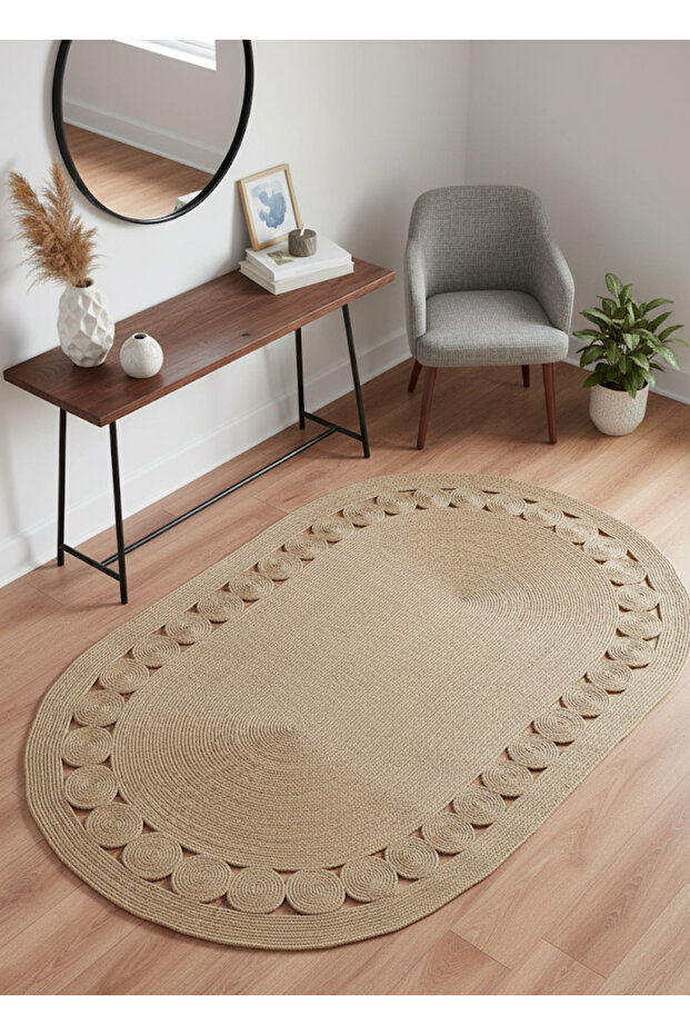 Nomad 032 Bej El Dokuma Naturel Hasır Örgü Jüt Halı - 1