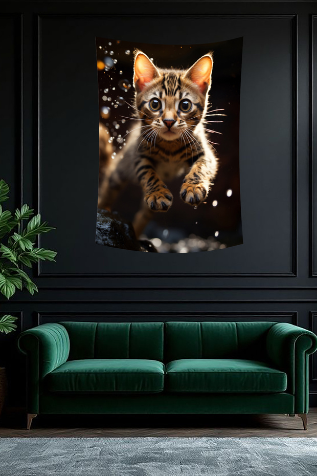 غطاء حائط منقوش على شكل قطة قطيفة - 5