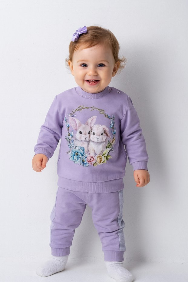 Myprettybaby Bunny Print Baby Girl Bottom Top Set