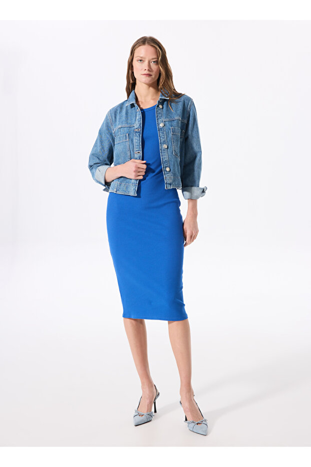 Çivit Kadın Bisiklet Yaka Basic Elbise K-BODIN - 2