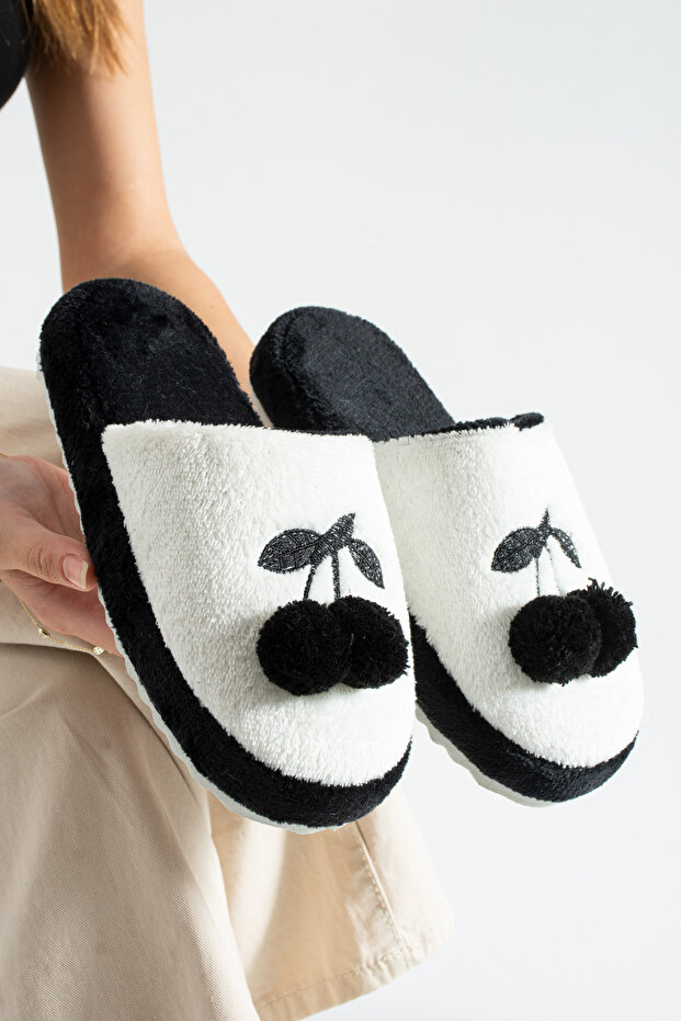 Siyah Kiraz Kışlık Kadın Terlik - 5