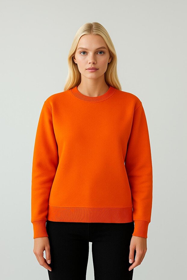 Basic Turuncu Unisex Oversize Premium Sweatshirt - 2