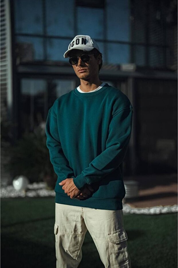 Basic İndigo Unisex Oversize Premium Sweatshirt - 3