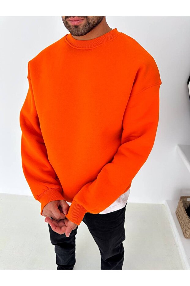 Basic Turuncu Unisex Oversize Premium Sweatshirt - 3