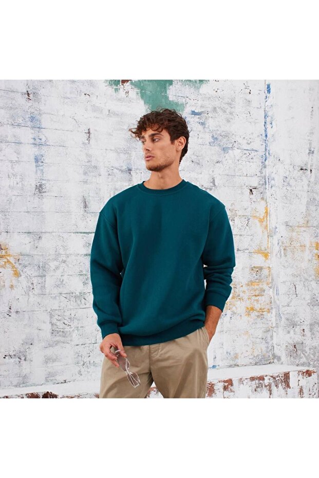 Basic İndigo Unisex Oversize Premium Sweatshirt - 4