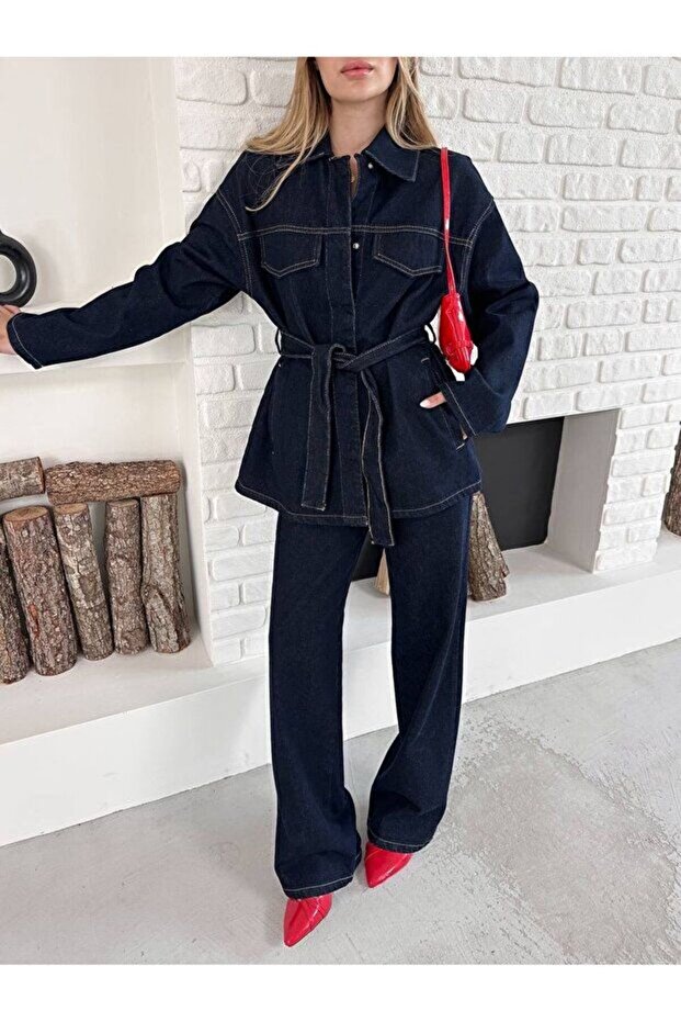 Marka Model Talia Krawat Denim Garnitur - 2