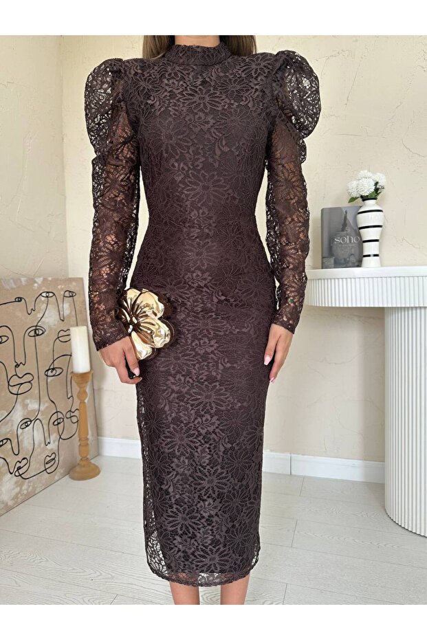 Güpür Detaylı Dantel Elbise - 3