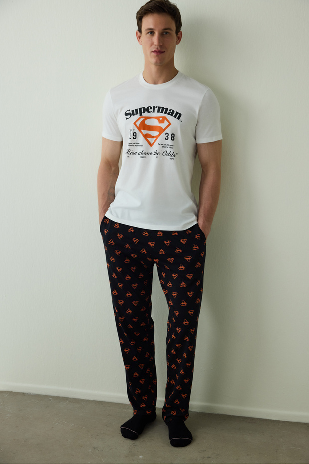 Erkek Superman Sloganlı Kısa Kollu Pijama Takımı - 1