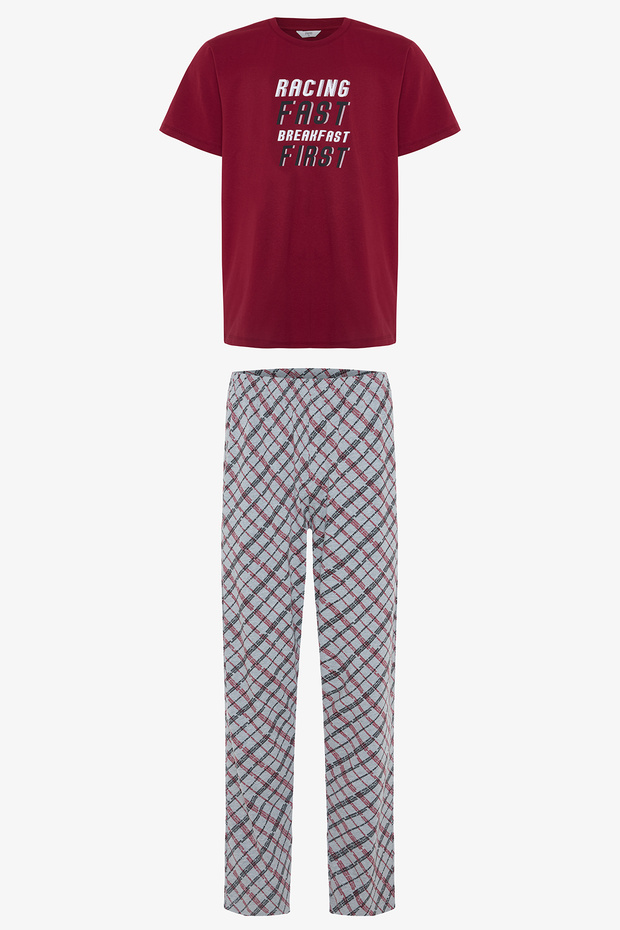 Racing Erkek Sloganlı Pamuklu Pijama Takımı - 4