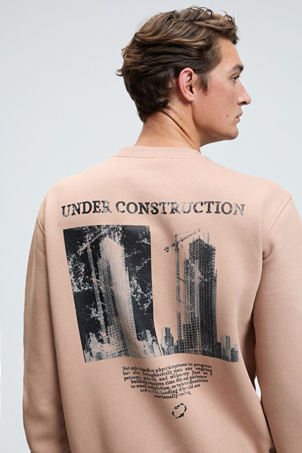 Lucian men's chest and back printed round neck regular fit mink sweatshirt