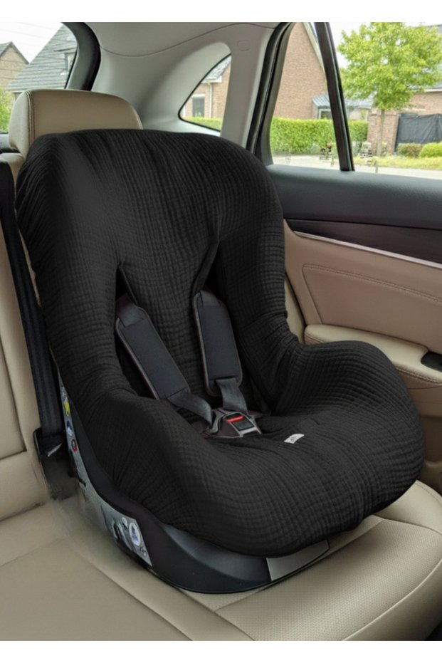 Baby Car Seat Cover 4 Layers Muslin Elastic 100% Cotton Organic Black Car Seat Cover - Baby Car Seat Accessory