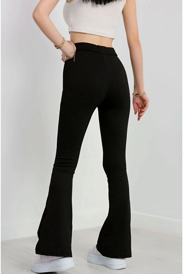 Siyah İspanyol Paça Tayt - 3