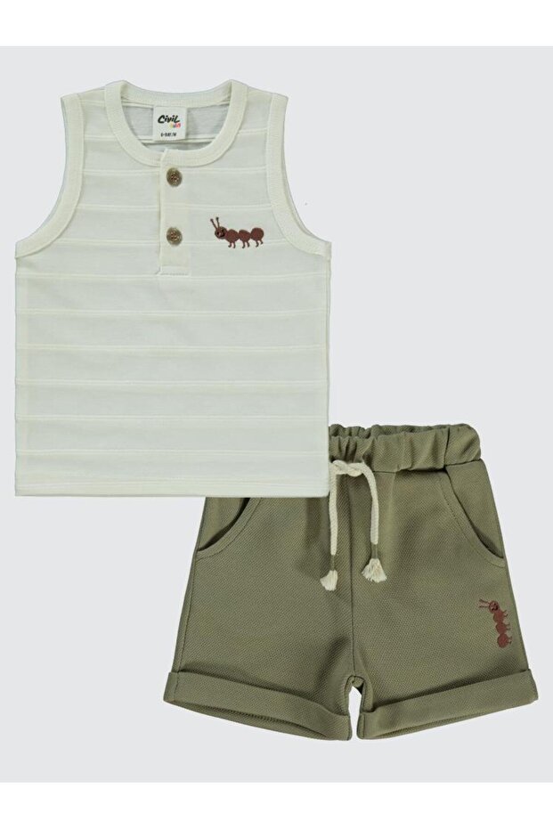 Ant Embroidered 6-18 Month Set - Khaki