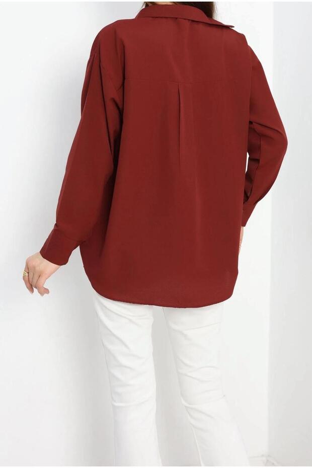 Oversize Gömlek Bordo - 4