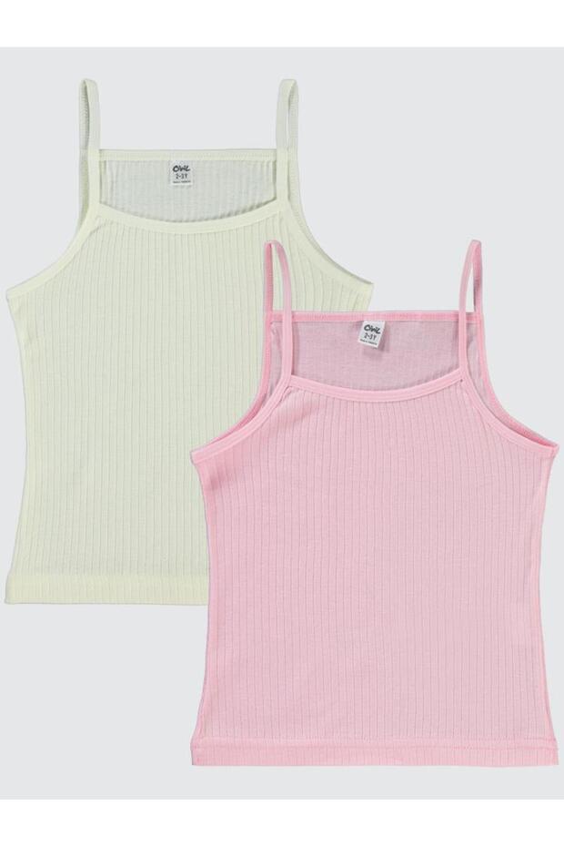 Civil Girls' Ribbed Striped 2-Piece Set Undershirt | Ribana | School, Nursery and Daily Use - Ecru