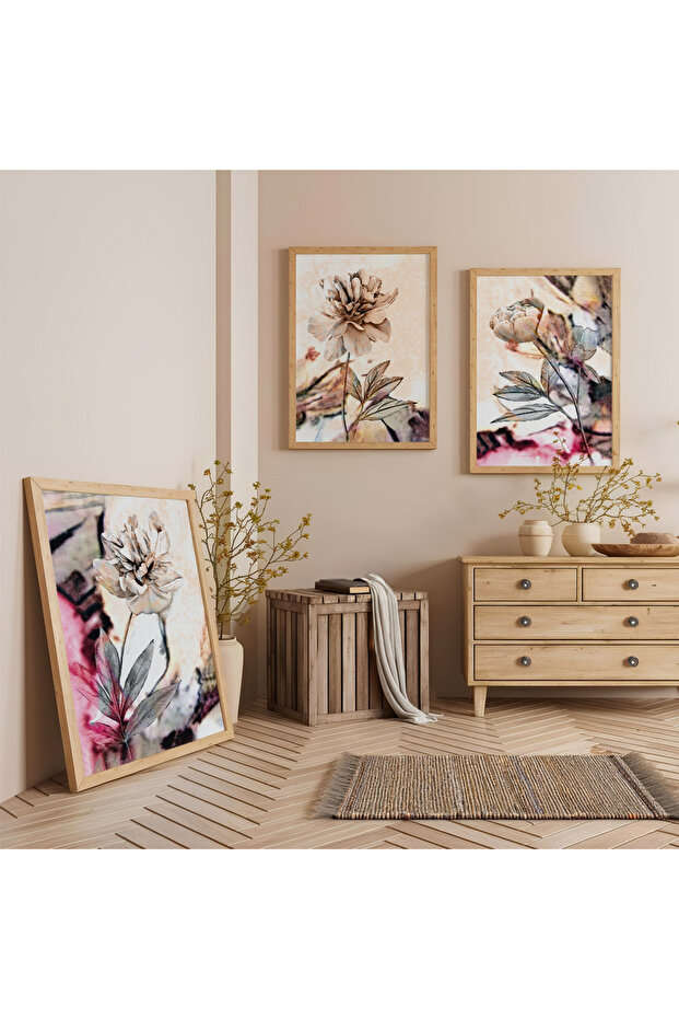 Wooden Framed Pastel Spring Triple Wooden Painting Set