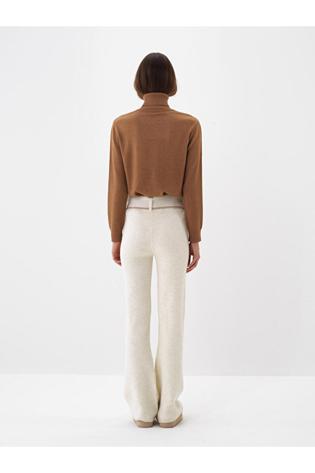 Kadın Camel Yünlü Basic Balıkçı Yaka Kazak - 4