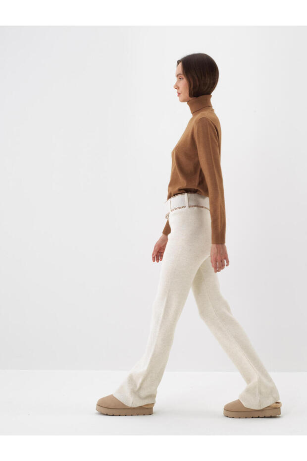 Kadın Camel Yünlü Basic Balıkçı Yaka Kazak - 3