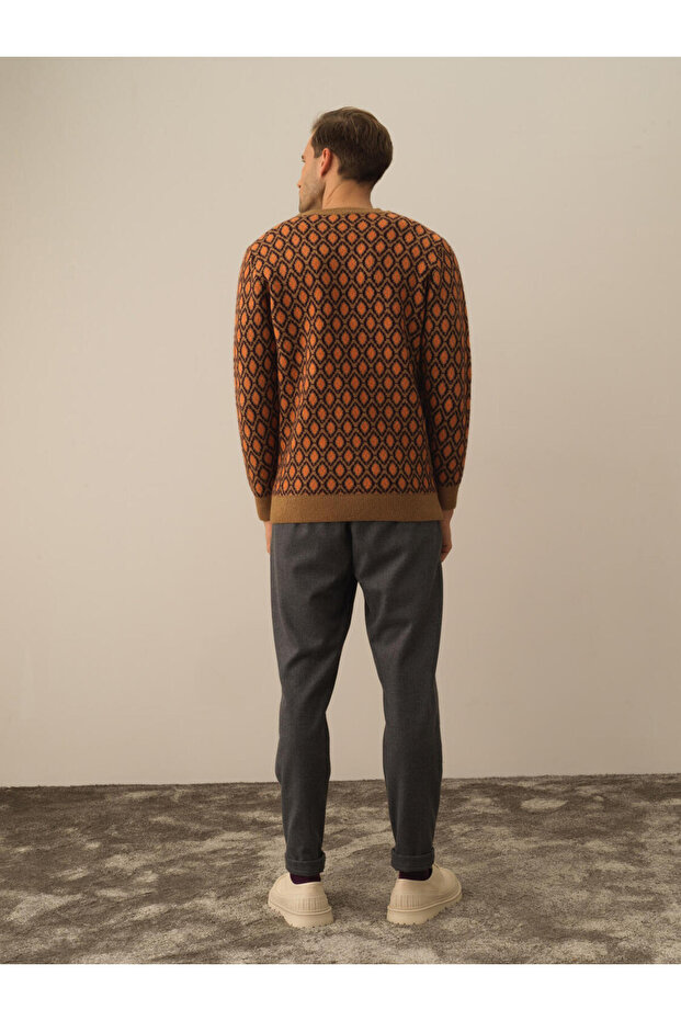 Erkek Camel Regular Fit Desenli Kazak - 5