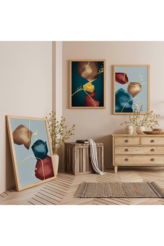 Wooden Framed Crystal Links Triple Wooden Painting Set