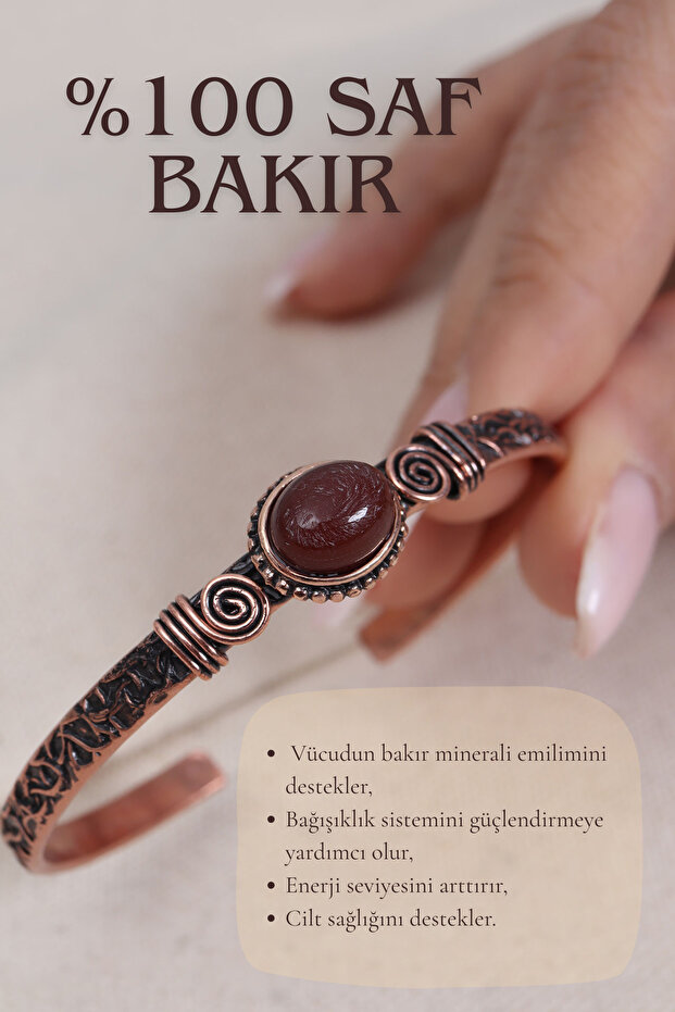 Süspüs Accessories Akik Taşlı Oval Otantik Bakır Bilezik (%100 BAKIR)