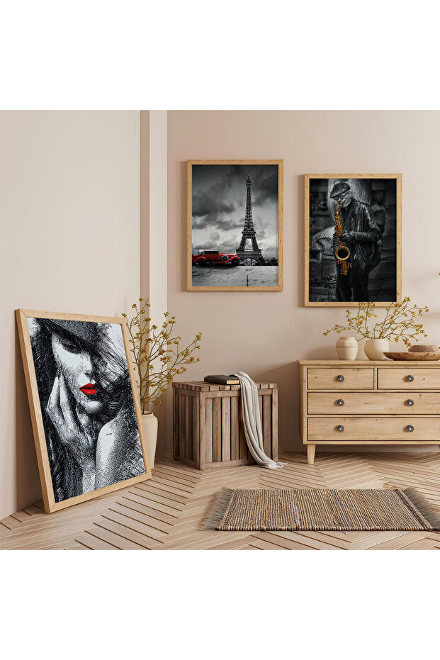 Wooden Framed Eiffel Tower Triple Wooden Painting Set