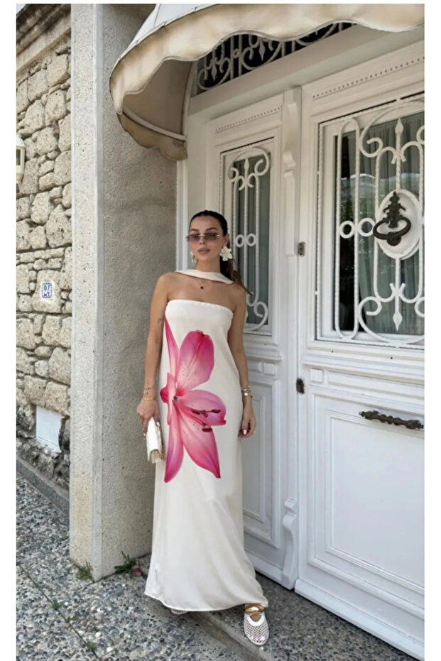 Patterned Strapless Dress - 2