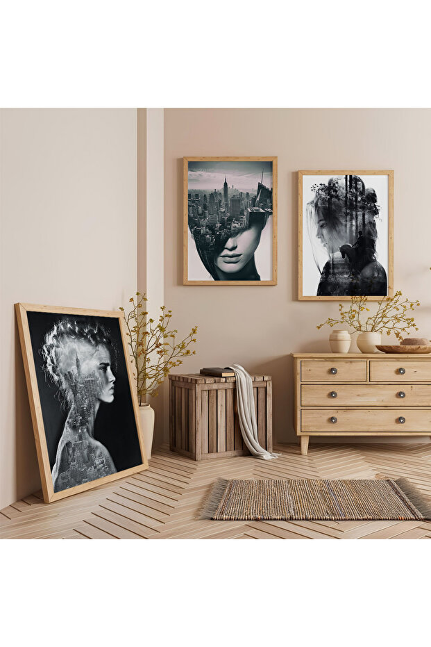 Wooden Framed Three-Piece Wooden Painting Set between Dream and Reality