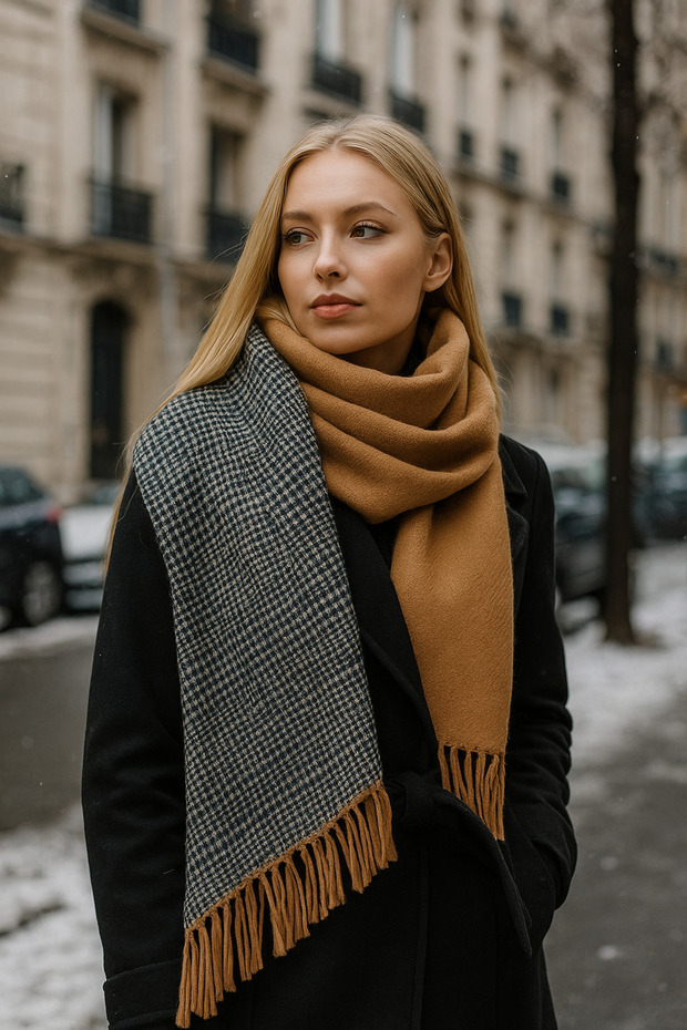 Winter Trend Camel Plaid Patterned Scarf - Designed for Elegance and Warmth Sal1212