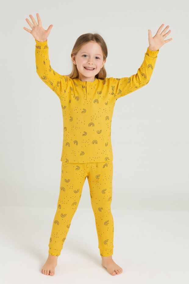 Waffle Kumaş Çocuk Pijama Takımmı - 1